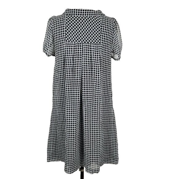 Zara Dress S Black White Windowpane Plaid Button-Front Oversized Pockets - Picture 3 of 5